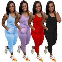 Wholesale Summer clothes Women Jumpsuits Plus Size XL Sleeleless Rompers Solid Jump Suits Skinny Bodysuits Casual loose Overalls Black Pants DHL SHIP