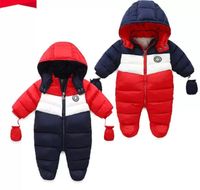 Wholesale Baby Boy Winter Duck Down Snowsuit Newborn Thick Outerwear Rompers Fleece Liner Snow Wear Hooded Jumpsuit Children Clothes