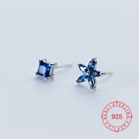 Wholesale Mix Design Delicate Geometry Square Blue Gemstone Stud Pave Cubic Zirconia Diamond Flower Earrings Sterling Silver Handmade Jewelry