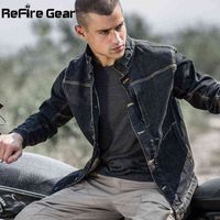 Wholesale ReFire Gear Vintage Tactical Denim Jacket Men Classic Army Soliders Military Jackets Autumn Stretch Motorcycle Bomber Jean Coat G0107