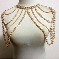 Wholesale CHRAN Fashion Women Sexy Gold Color Body Necklace Chain Charm Multi Layer Faux Pearl Shoulder Slave Belly Belt Harness Jewelry