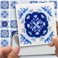 Wholesale Blue and white porcelain mosaic style tile sticker bedroom living room bathroom wall sticker PVC waterproof oilproof sticker H0827