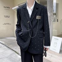 Wholesale Men s Suits Blazers Spring Personality Design Babysbreath Diamond Suit Fashion Korean Loose Heavy Industry Solid Color Blazer Coat