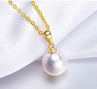 Wholesale 7 mm A grade K Pure Yellow Gold Real Natural Seawater Japane Akoya Pearl Pendant Necklace