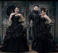 Wholesale Vintage Black Gothic Wedding Dresses Plus Size Sweetheart Lace up Corset Lace up Victorian Vampires Punk Evil Queens Bridal Gown