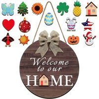 Wholesale Wood Hanging Front Door Sign Interchangeable Welcome To Our Home Decoration with Burlap Bow Seasonal Ornament for Christmas NHE10834