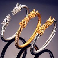 Wholesale Bangle Cable Wire Stainless Steel Dragon Bracelet Black Jewelry Fashion Viking Men Wristband Cuff Women