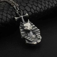 Wholesale pure tin egypt pharaoh cat men s fashion retro hip hop pendant necklace sweater chain