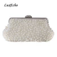Wholesale white ivory pearl bags fashion women Day Clutches evening bag bride clutch beading handbag banquet bag pearl purse with chain H1102