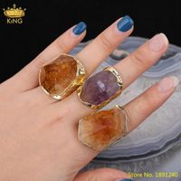 Wholesale 5pcs Natural Citrines Amethysts Quartz Nugget Beads Open Rings Jewelry Gold Crystal Adjustable Statement Jewelry For Her Cluster