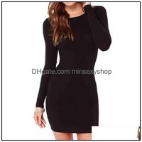 Wholesale Casual Dresses Womens Clothing Apparel Autumn And Winter Season Sexy Dress Fashion Elegant Solid Color Long Sleeved Drop Delivery Prgjw