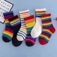 Wholesale Korean Children s Rainbow Socks Cute Candy Color Medium Tube For Boys And Girls Fashion Student Baby Cotton Y1222