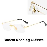 Wholesale Sunglasses Bifocal Reading Glasses For Women Fashion Rectangular Rimless Eyeglasses Clear Lens Degree Range To