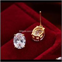 Wholesale Jewelrysimple Female White Crystal Stone Rose Gold Sier Color Stud Earrings For Women Charm Bridal Oval Small Wedding Earring Drop Delivery