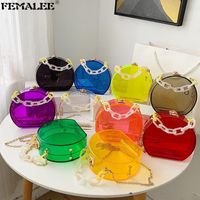 Wholesale Shoulder Bags Summer Jelly Candy Color PVC Handbags Korean Clear Design Chains Women Crossbody Purses Luxury Acrylic Handle Tote Sac