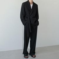 Wholesale Men s Suits Blazers Korean Trend Cotton Suit Coat Loose Casual Bandage Belt Spring Autumn Blazer Khaki Clothing