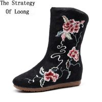 Wholesale Boots Summer China Style Retro Height Increasing Embroider Zipper Canvas Women Casual Half Mid Calf Equestrian
