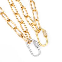 Wholesale Pendant Necklaces FLOLA CZ Zircon Gold Oval Lock For Women Screw Clasp Carabiner Pendants Womens Jewelry Nkeq95