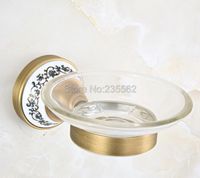 Wholesale Soap Dishes Antique Brass Ceramic Base Bathroom Accessory Wall Mounted Dish Holder Glass Cup Lba812