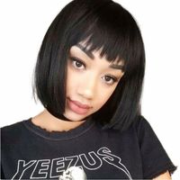 Wholesale Short Human Hair Wig Fringe for Women Straight Brazilian Remy Bob With Bangs African American Inch None lace Wigs