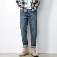 Wholesale Men s Straight Jeans Men Solid Plain Denim Pants Japanese Streetwear Korean Style Blue Jean Plus Size