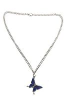 Wholesale Pendant Necklaces Korean Fashion Butterfly Necklace Trendy Alloy Blue Two Tone Epoxy Charm Women Choker Silver Link Woman Chains