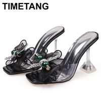 Wholesale Sandals TIMETANG Flowers Bowknot Sweet Women Wedding Party High Heels Slippers Mules Shoes Bride Cute Girl Prom Ladies Dres