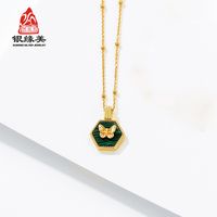 Wholesale S925 Sterling Silver Butterfly Necklace Women s Niche Design Feeling Malachite Clavicle Chain Accessories