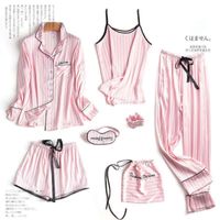 Wholesale Women s sleepwear Song of July women s synthetic silk pajama set pink pajamas striped spring and summer J1008