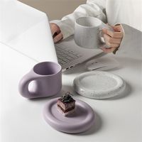 Wholesale Nordic Ceramic Coffee Mug and Saucer Set Fat Handle Coffee Cup Couple Personality Cute Heat Insulation Milk Water Tea Tableware
