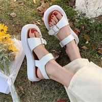 Wholesale 2021 classic Summer Roman style buckle sandals female ins tide niche design thick bottom yellow white black