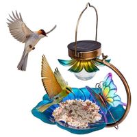 Wholesale Other Bird Supplies Solar Feeder For Outside Hanging Wild Feeders Seed Tray Outdoor Powered Garden Light Metal Decorative