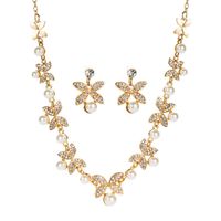 Wholesale 2021 Bride Zircon Leaf Butterfly Modeling Inlaid Pearl Diamond Earrings necklace Two Piece jewelry sets for women