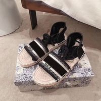 Wholesale Designer women Lace up black white espadrilles sandals girl fashion casual loafers flats for Summer Cross tied size
