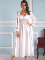 Wholesale Women s Sleepwear Satin Robe Silk Lace Long Sexy Nightgown And Pajamas Set Pieces Comfortable Wearable Bodies S M L XL