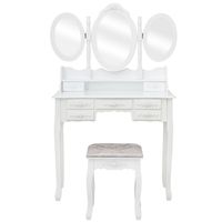 Wholesale US stock Bedroom Furniture FCH MDF Spray Paint Dresser Seven Drawers Three fold removed Mirror Dressing Table Set White
