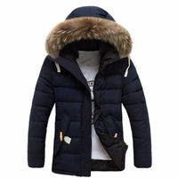Wholesale Men s Jackets Winter Thick Warm Cotton Hooded Plus Size Jacket For Men Faux Fur Collar Zipper Long Sleeve Overcoat Chaquetas Hombre M XL