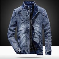 Wholesale Men s Jackets Vintage Mens Denim Jacket Solid Casual Jeans Coat Fashion Stand Clothes For Men Black Blue Bomber