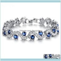 Wholesale Link Chain Bracelets Jewelrywomens Gold Color Bangles Luxury Party Jewelry Platinum Plated Blue Green White Cubic Zirconia Tennis Bracelet