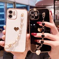 Wholesale Soft galvanic love heart of phone cases for iPhone Pro Max XS X XR Plus Mini SE bumper bracelet rear cover case