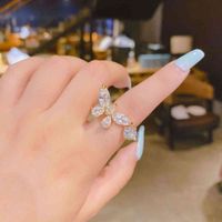 Wholesale Copper inlaid zircon genuine gold plated open Butterfly Ring small female opening design Korean index finger ring