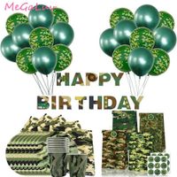 Wholesale Camo Party Tableware Banner Camouflage Latex Balloons Candy Bags Military Themed Boys Kids Happy Birthday Decoration Supply Y0923