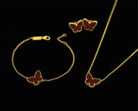 Wholesale Van K Gold Fashion Classic Sweet Four Leaf Clover Butterfly Earrings Bracelet Necklace Jewelry Set for S925 Silver Van Women Girls Wedding Valentine s Day Gift