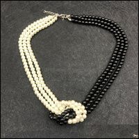 Wholesale Chokers Necklaces Pendants Jewelry Hyperbole Accessories Black White Double Colors Imitation Pearls Elegant Tie Collar Choker Necklace For