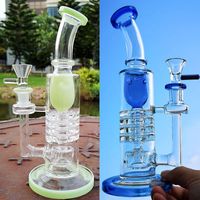 Wholesale 8 Inch Hookahs Inverted Showerhead Oil Dab Rig Heady Glass Bong Barrel Perc Water Pipe Thick Rigs Bongs Torus Ratchet Perc With Bowl