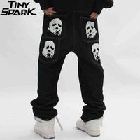 Wholesale Hip Hop Streetwear Harajuku Denim Pants Men Dark Style Face Printed Cotton Joggers Jeans Harem Trousers