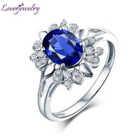 Wholesale Cluster Rings LOVERJEWELRY Blue Sapphire For Women Solid K White Gold Natural Gemstone Wedding Sparkly Diamond Jewelry Wife Gift