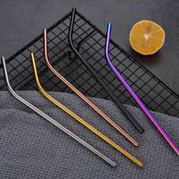 Wholesale 7pcs set Portable Stainless Steel Straw Set Eco Friendly Reusable Straight Bent Straws Cleaning Brush Spoon Drinking Straws With Box GWF1356