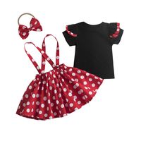 Wholesale Three Pieces Set Bow Red Headband romper Shorts Or Wave Point Braces Skirt Solid Color Short Sleeve Clothing Sets Summer xd K2