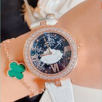 Wholesale women White leather watches high quality imported quartz movement meteor shower dial design ladies Montre de luxe diamond rose gold watch lady gift